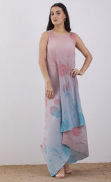 Peach And Blue Crinkle Dress