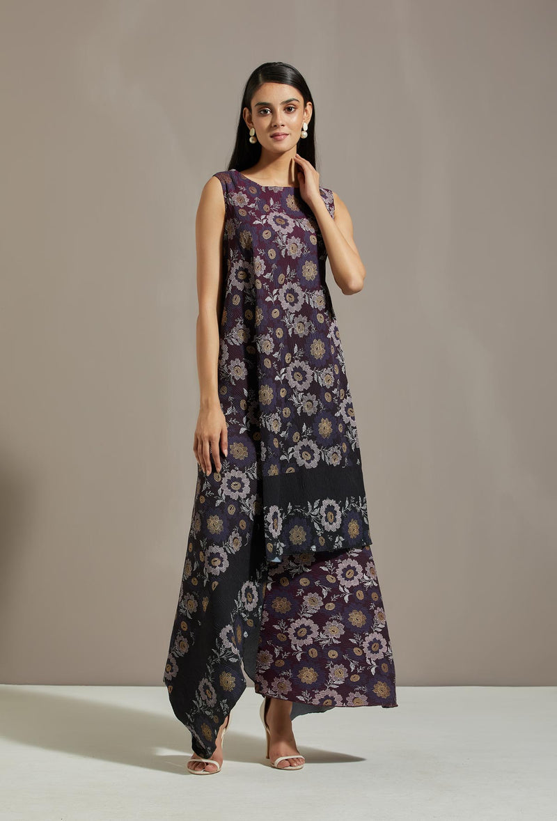 Purple Crinkle Printed Dress