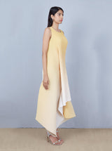 Yellow and Ivory Crinkle Drape Dress
