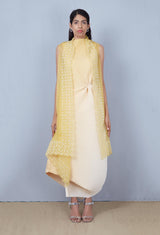Yellow Crinkle Knot Dress with Organza Cape