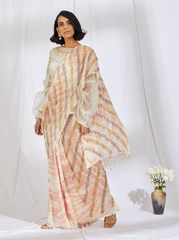 Ivory Peplum Blouse with a Tie Dyed Saree