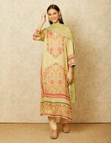 Olive Green Carpet Print Kurta Set