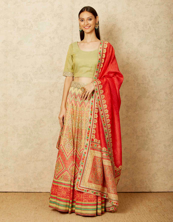 Olive Green and Fuschia Lehenga Set