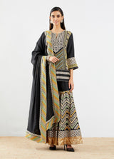 Black Silk Sharara Set with Thread and Gota Work