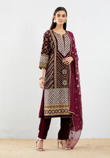 Wine Velvet Kurta Set with Gota Work