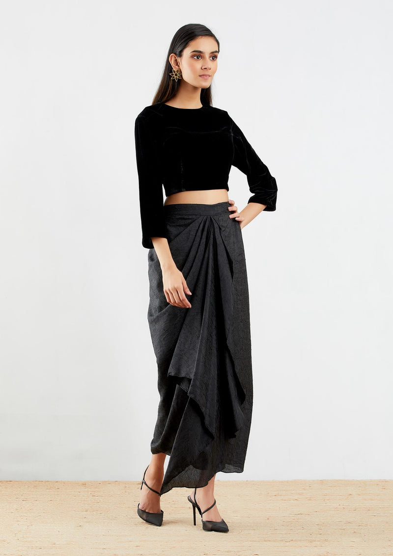 Black Draped Skirt Set
