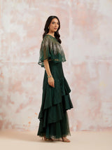 Green Organza Top With Chanderi Skirt