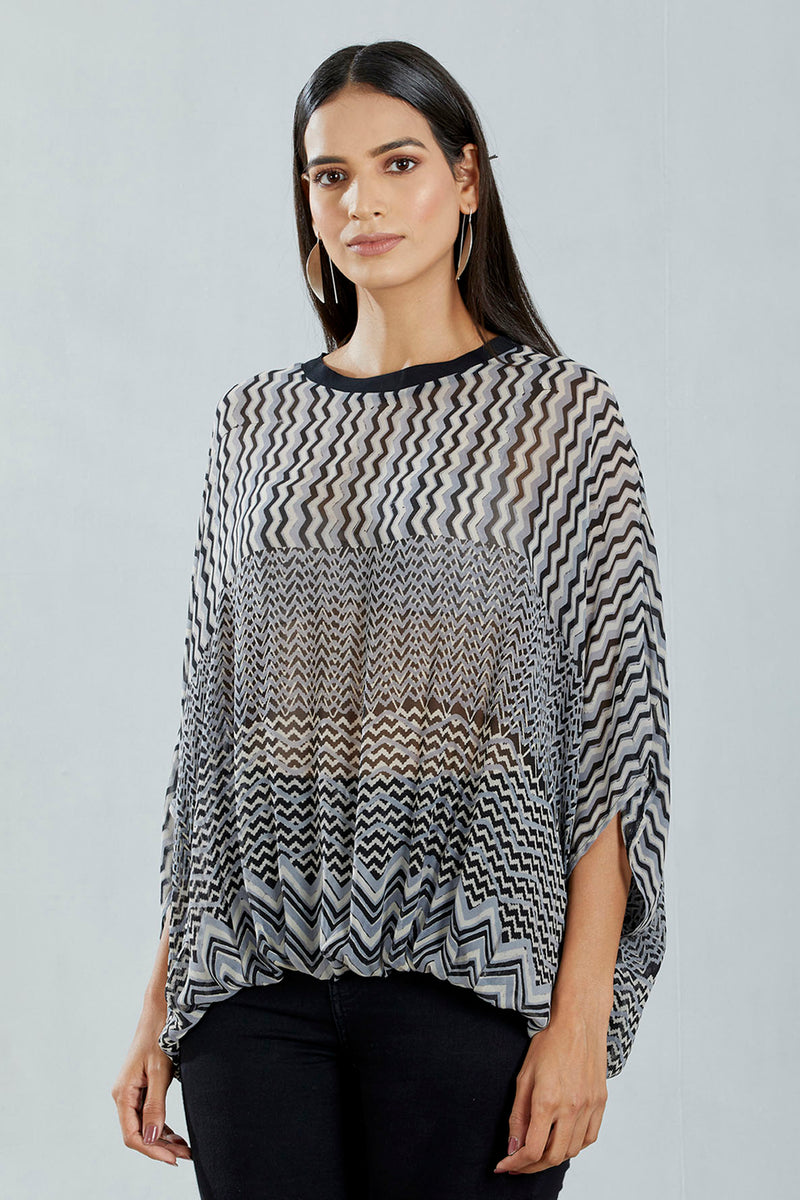 Grey Chevron Printed Top