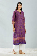 Purple Lurex Chanderi Hand Block Pinted Kurta