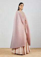Blush Pink Gotta Patti Chikankari Embroidered Poncho Dress With Shaded Crinkle Cape