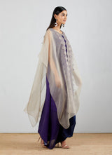 Blue-Purple Shaded Crinkle Crepe Dress With Cape