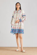 Multicolor Pleated Dress on Check printed Fabric
