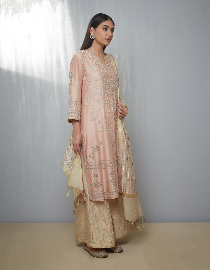 Powder Pink Kurta Set with a Sharara and Dupatta