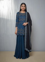 Blue Peplum Top with Sharara and Dupatta