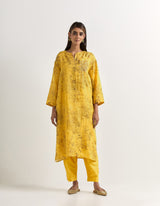 Yellow Kurta With Pants In Organza and Chanderi