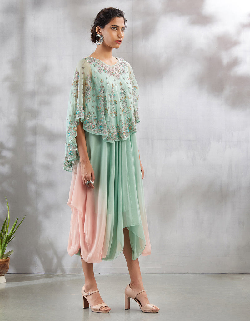 Green Chikan Kari Cape with Dress