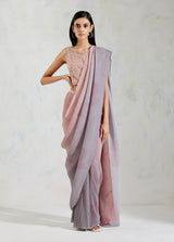 Pink and Grey Crinkle Georgette and Cotton Lycra Saree Set