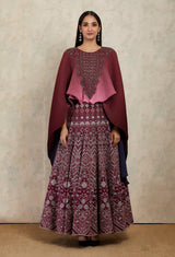 Purple Shaded Poncho Top with a Lehenga