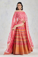 Intricately Embroidered Blouse Teamed With Gota Patti And Cross Stitch Lehnga And Organza Dupatta
