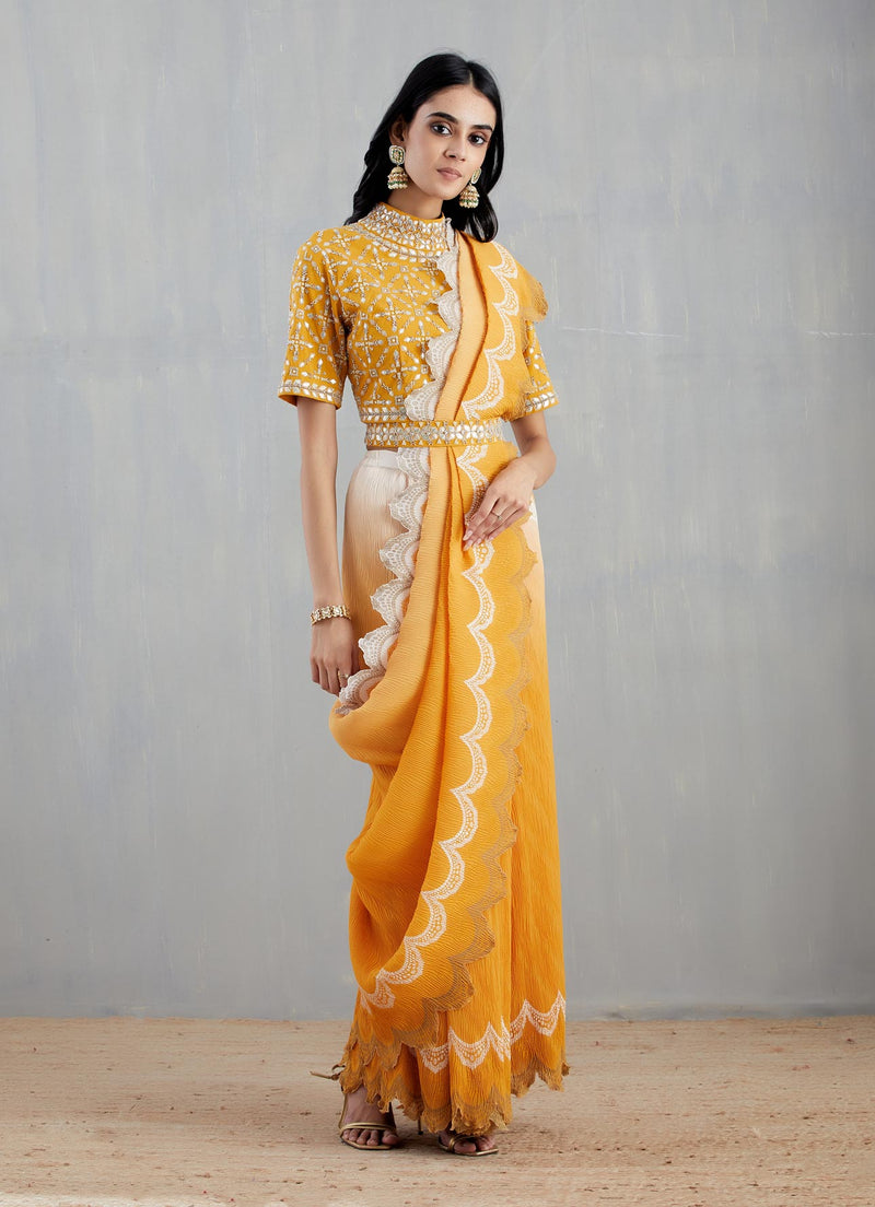 Yellow Draped Saree Set