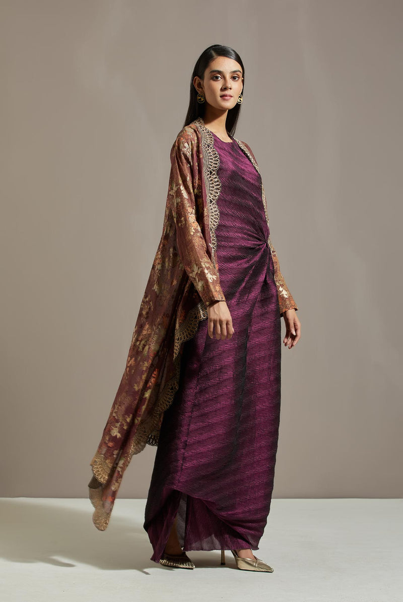 Wine Tissue Cape With Dress