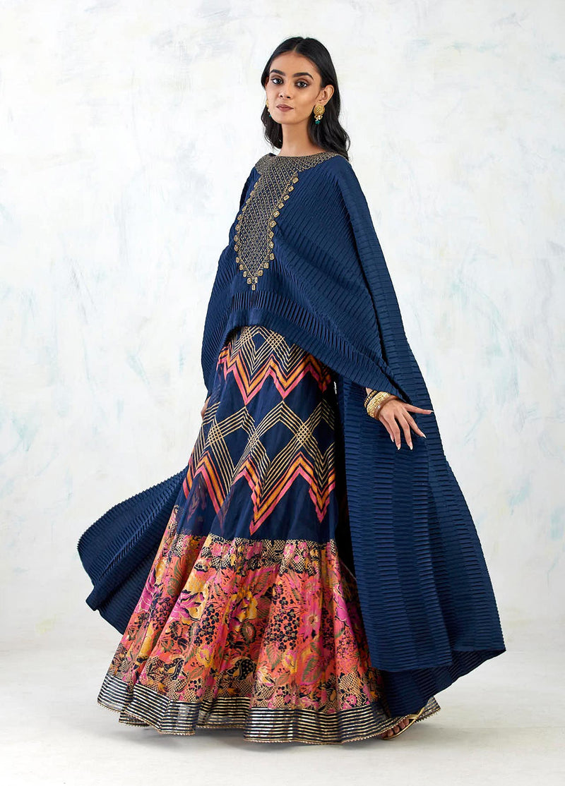 Blue Cape With Skirt with Hand Embroidery