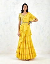 Yellow Saree Set with Hand Embroidery