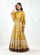 Yellow Cape With Skirt with Bead Work And Gota Patti With Cross Stitch Embroidery