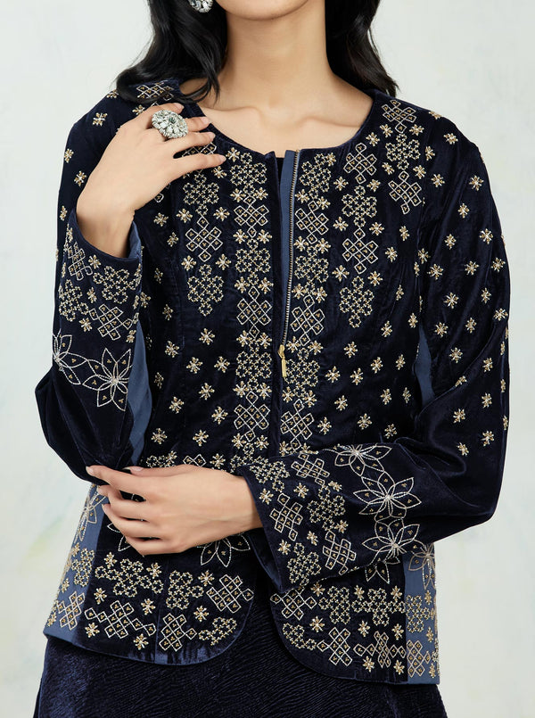 Velvet Intricately Hand Embellished Jacket