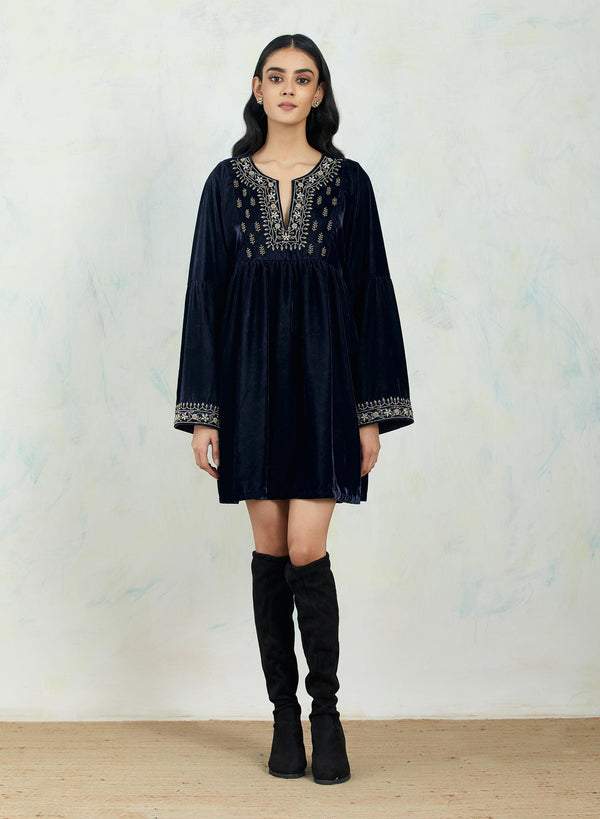 Navy Boho Tunic With Intricate Hand Embroidery