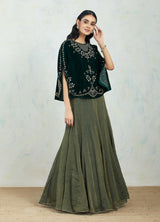 Emerald Green Intricately Embroidered Cape
