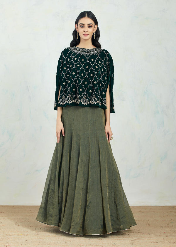 Emerald Green Cape With Embroidery