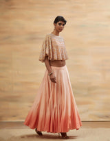 Peach Embroidered Cape with Skirt