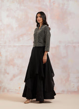Black Chanderi Jacket With Skirt