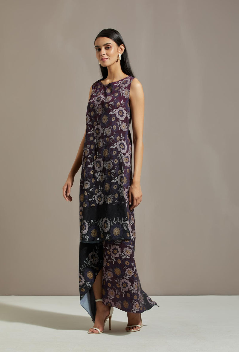 Purple Crinkle Printed Dress
