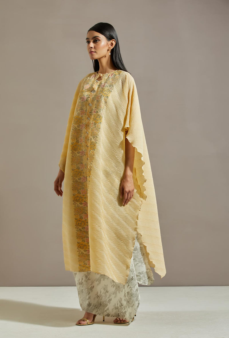 Yellow Crinkle Cape With Dress