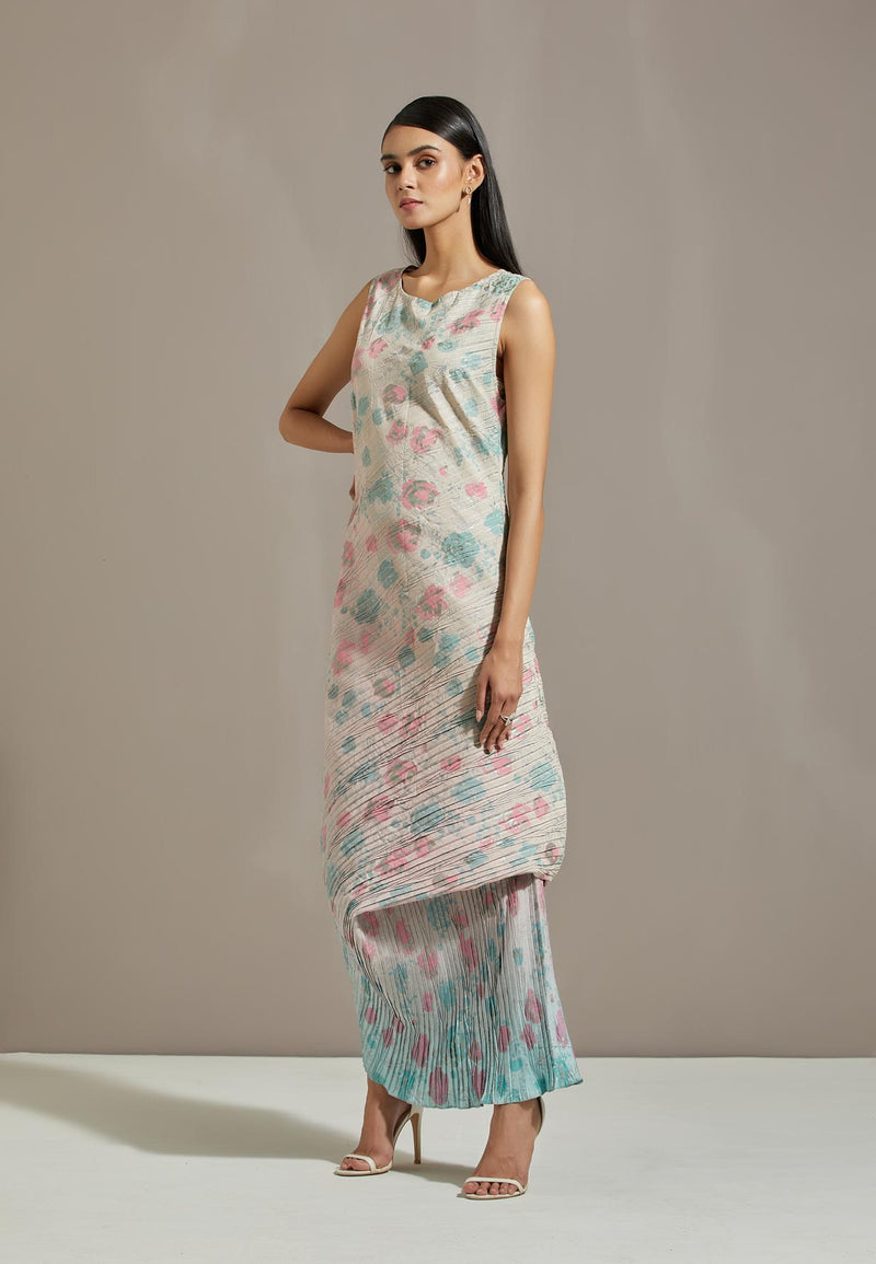 Peach Crinkle Printed Dress