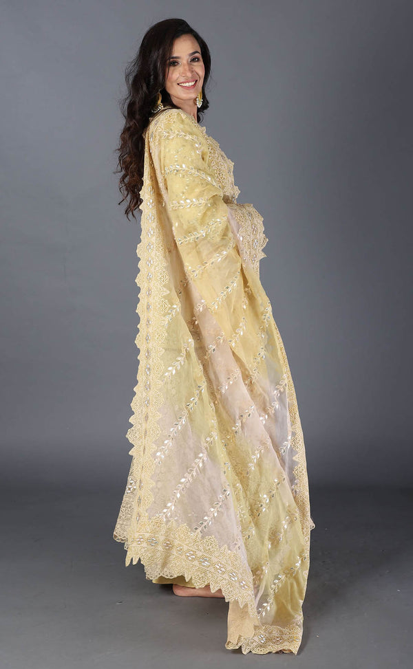 Lemon Hand Embroidered Kurti With Sharara Set