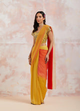 Yellow Pre Stitched Saree With Blouse