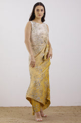 Yellow Crinkle Thread Embroidred Dress