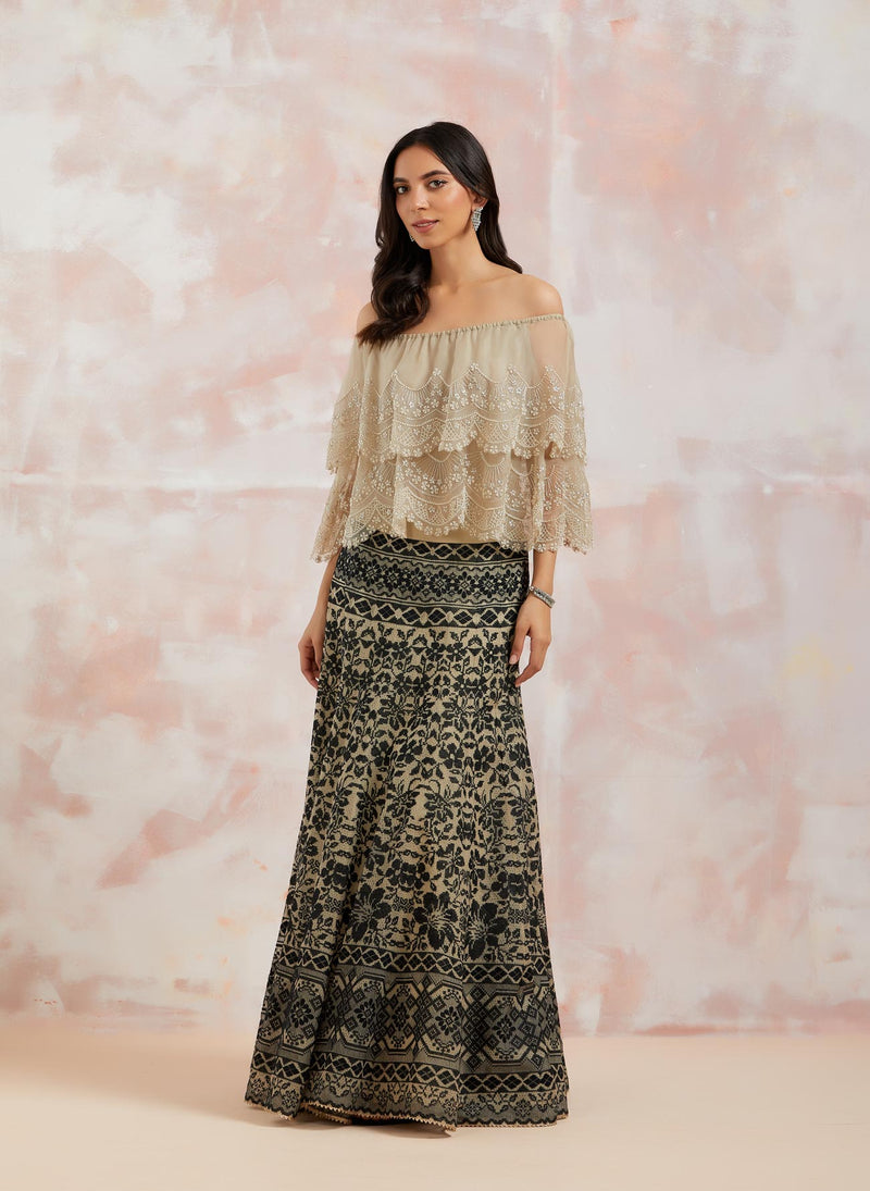 Off White Organza Top  With Skirt