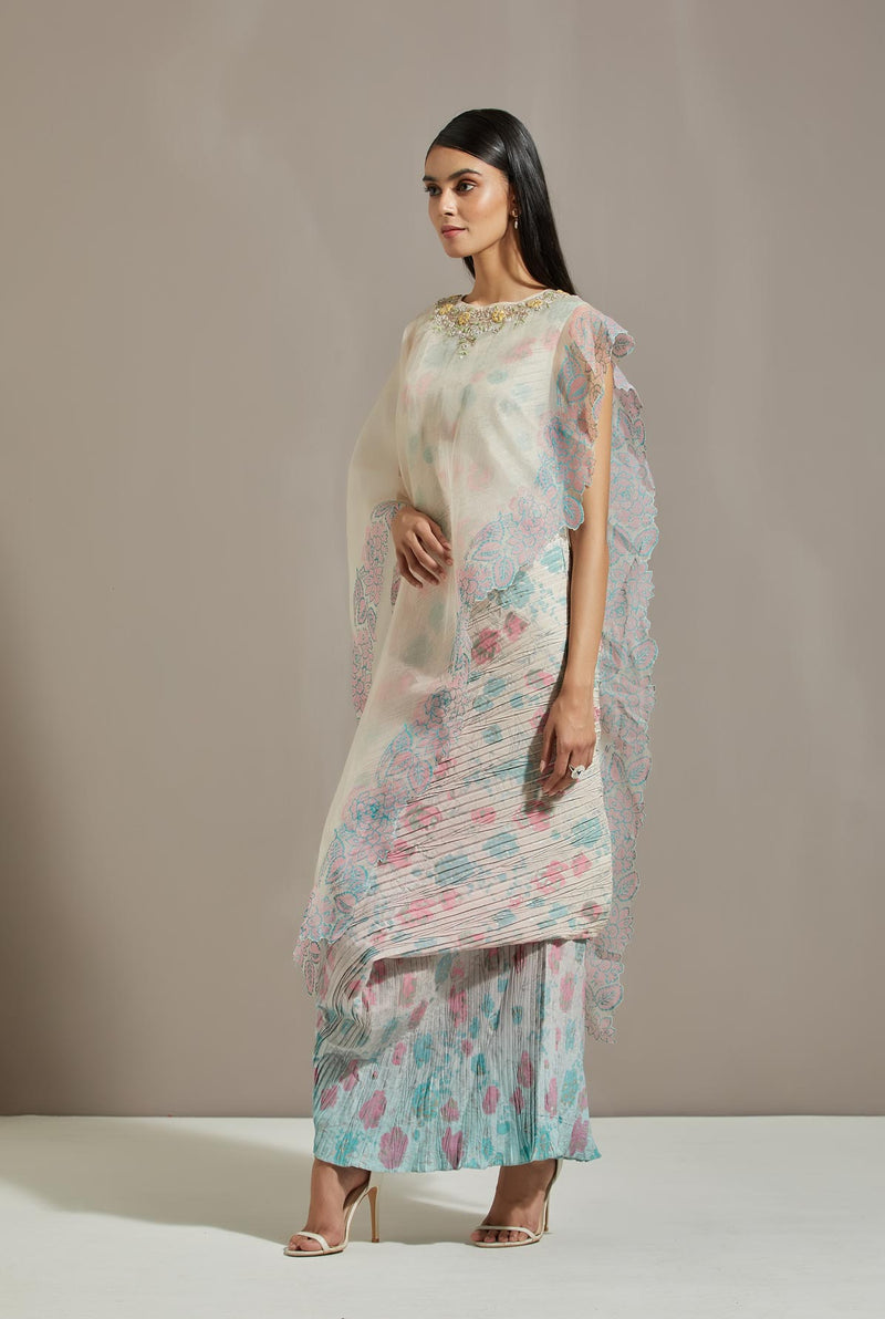 Powder Blue Organza Cape With Dress