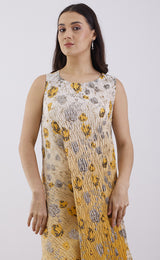 Yellow Crinkle With Thread Embroidred Dress