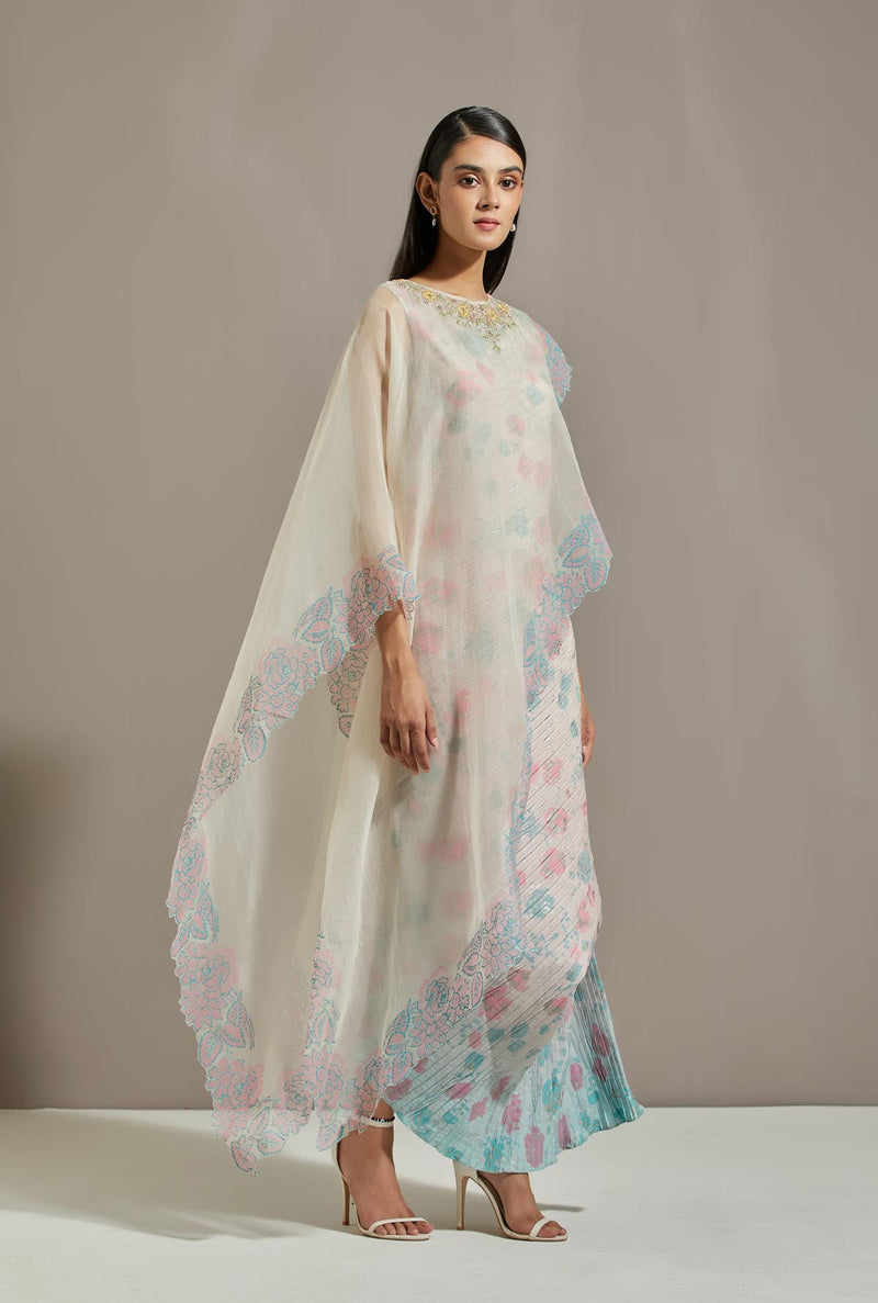 Powder Blue Organza Cape With Dress