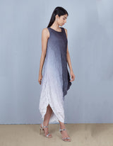 Black and Ivory Crinkle Cowl Dress