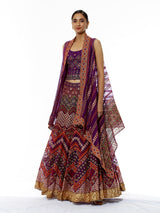 Purple Cape with Skirt Set with Gota Patti and Cross Stitch Embroidery