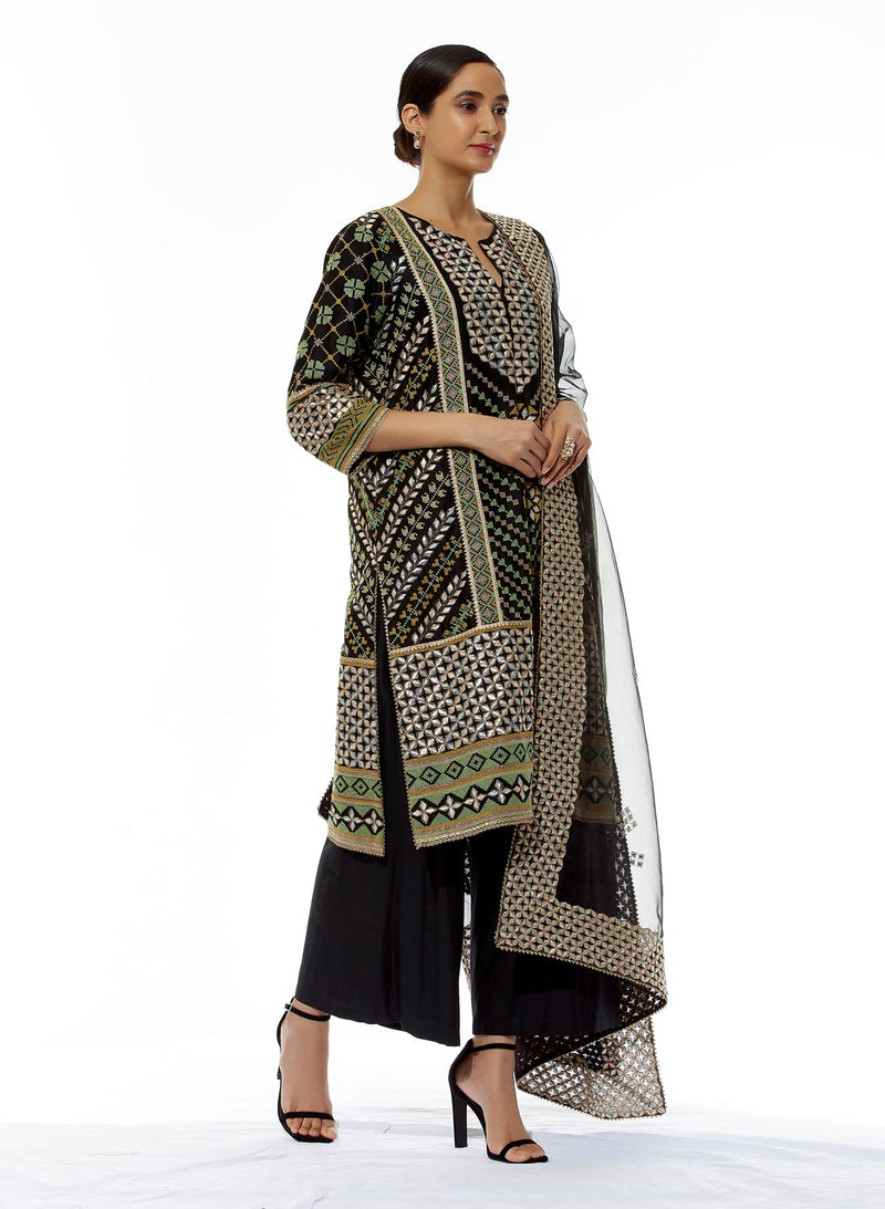 Black Kurta Set with Gota Patti and Cross Stitch Embroidery