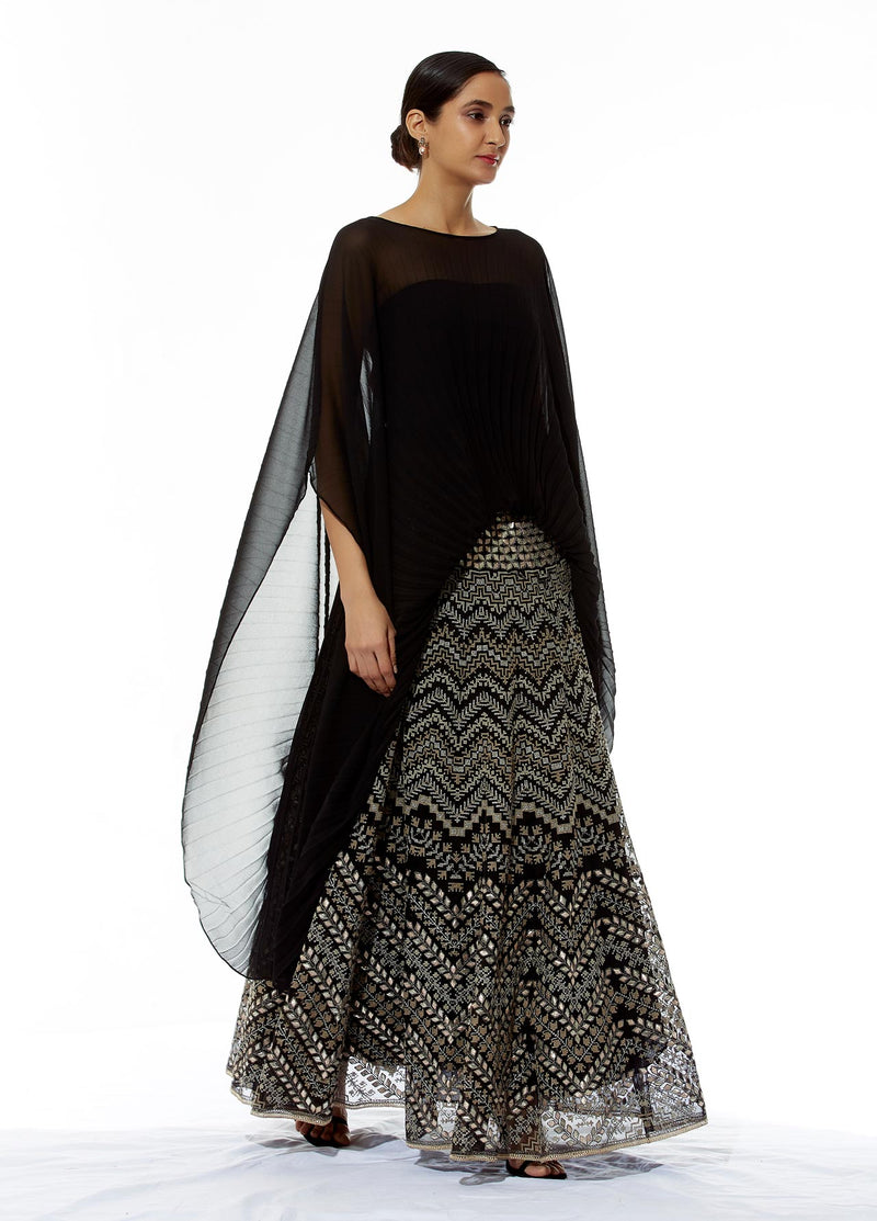 Sunray Pleated Poncho with Skirt Set
