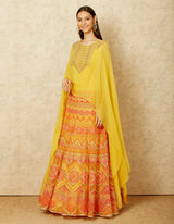 Mustard Yellow Floor Length Dress with a Cape