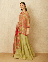 Olive Green and brick Red Tiered Sharara Set